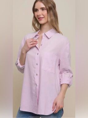 Lavender Women's Button-Down Shirt Linen Relaxed Long Sleeve